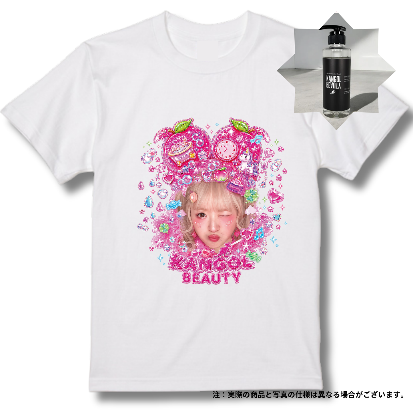 まるもももか🍑🐷 × KBコラボ/Tシャツ＋シャンプーセット（オリジナルステッカー付き）