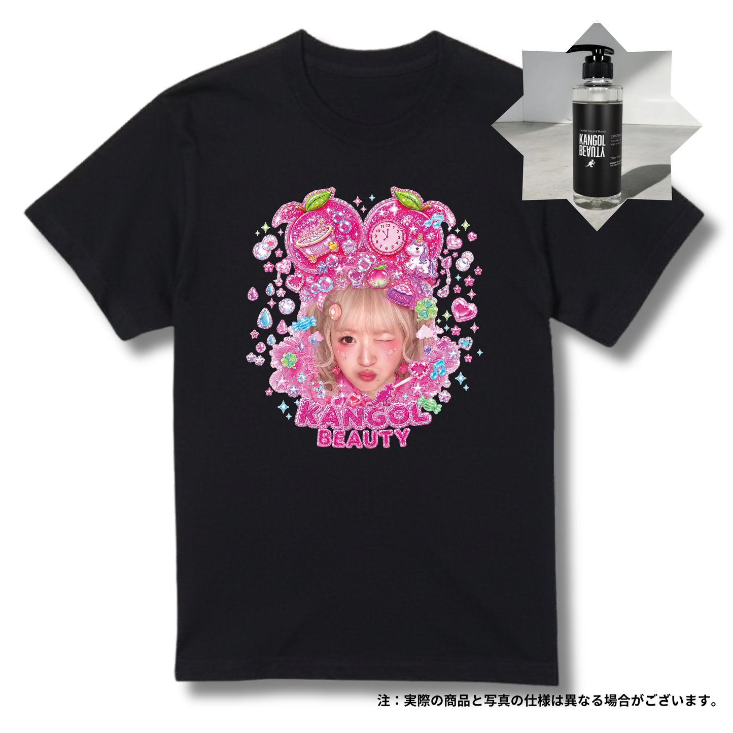 まるもももか🍑🐷 × KBコラボ/Tシャツ＋シャンプーセット（オリジナルステッカー付き）